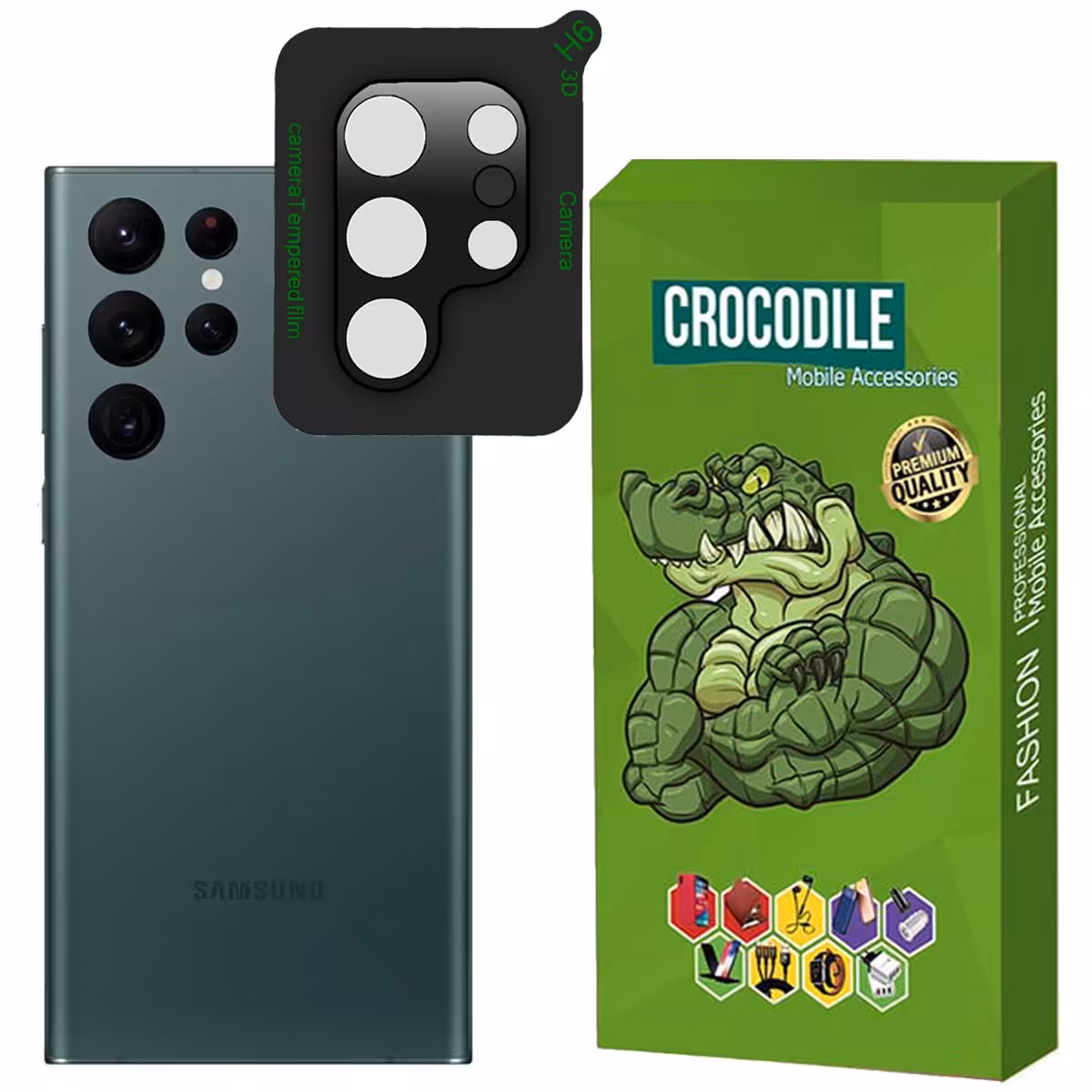 محافظ لنز دوربین کروکودیل مدل C-3D مناسب برای گوشی سامسونگ  Galaxy S22 Ultra