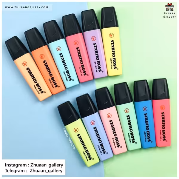 ست 12 رنگ ماژیک هایلایتر BOSS ORIGINAL استابیلو