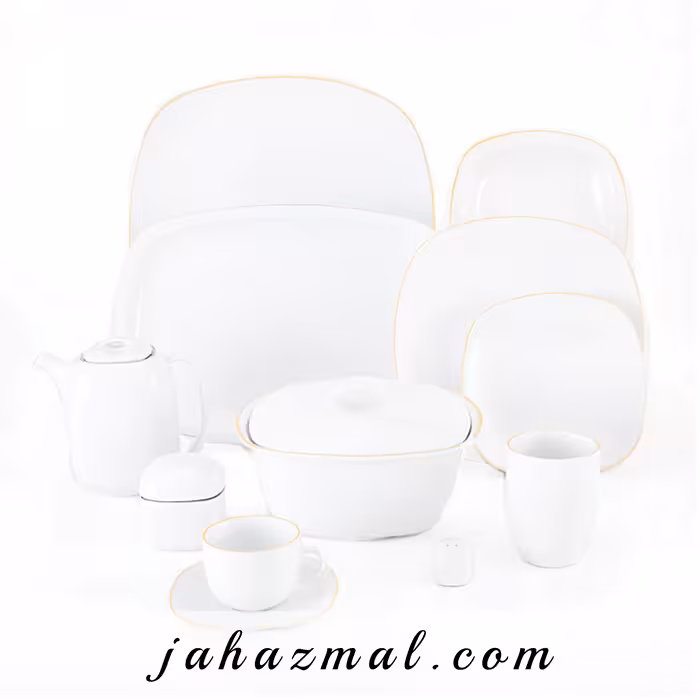 سرویس چینی زرین طرح زرین کواترو 98 پارچه (سفید لب طلا)