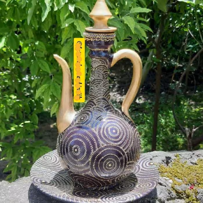 ظرف سفالی دکوراتیو آفتابه لگن(گلاب پاش) دو تکه نقطه کوبی شده سایز بشقاب30