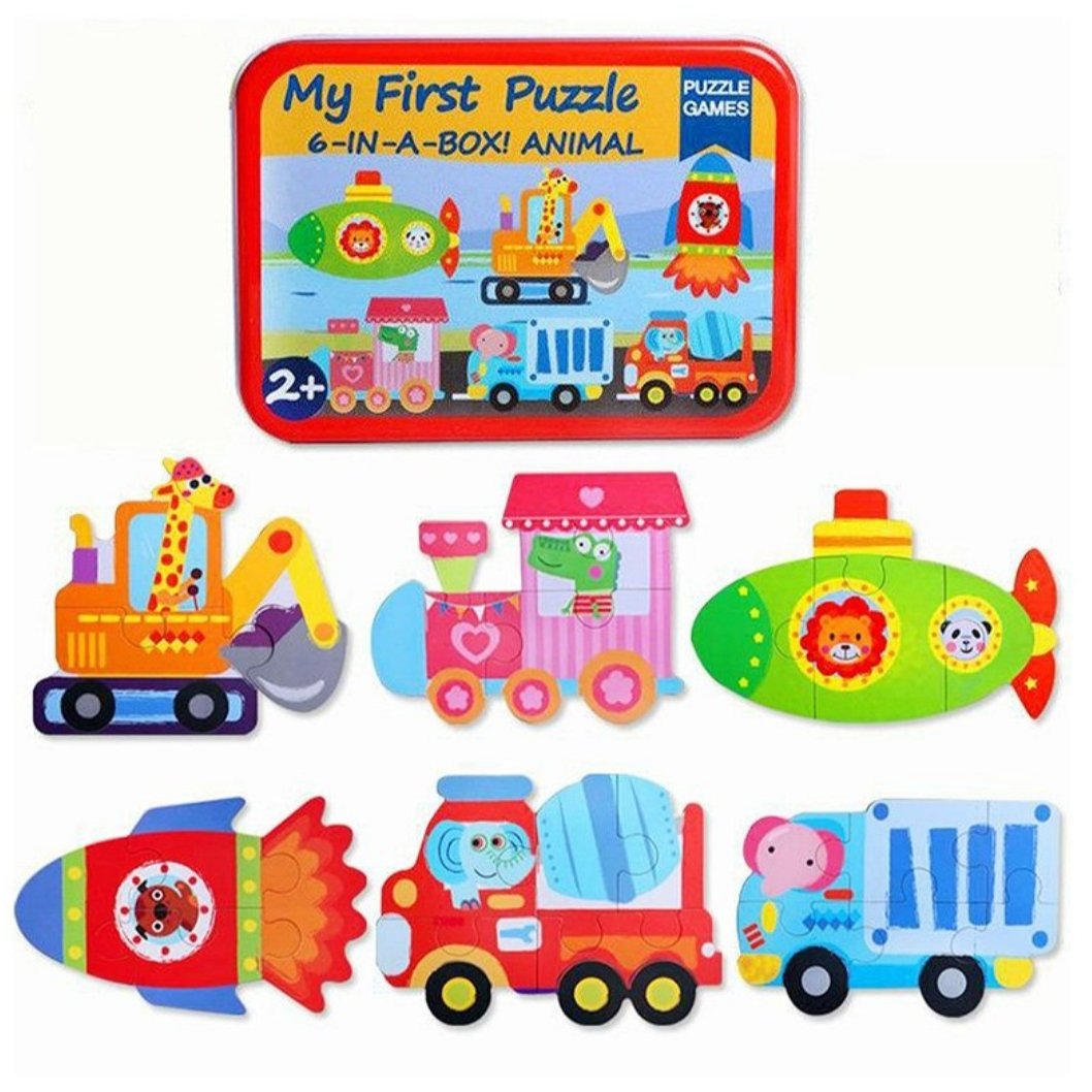 پازل چوبی کودک با قوطی فلزی حمل و نقل حیوانات مدل P/1787/D

