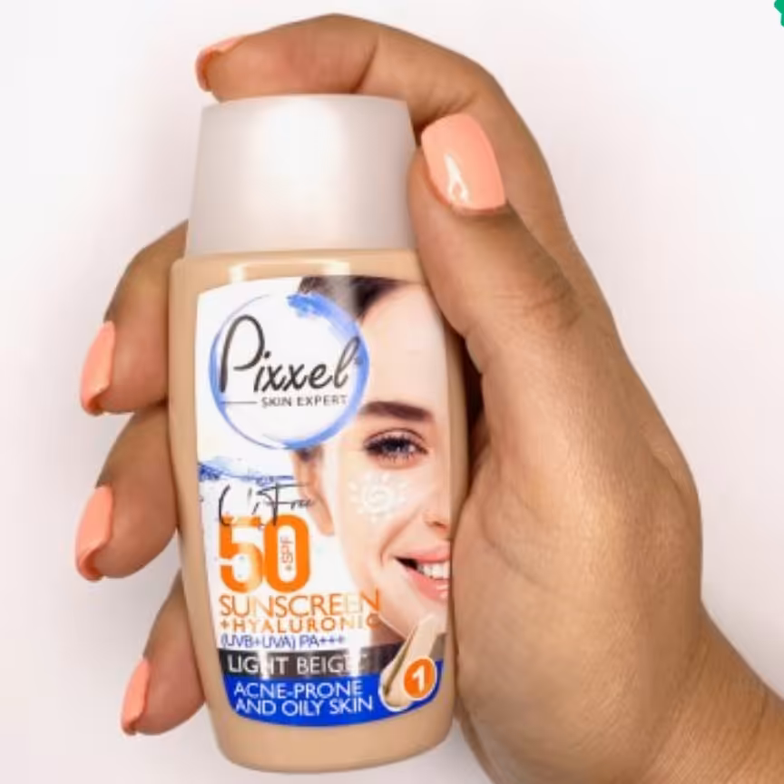 کرم ضد آفتاب رنگی پیکسلspf+50مناسب پوست چرب و جوشدار و مختلط-حجم50 میلی لیتر