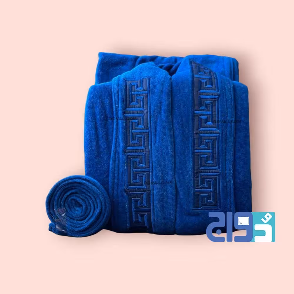 حوله روبدوشامبر سایز125 لاله تبریز طرح ورساچ رنگ آبی (همراه با تست 1ماهه)