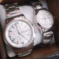 ساعت ست مردانه زنانه بند استیل صفحه سفید و مشکی