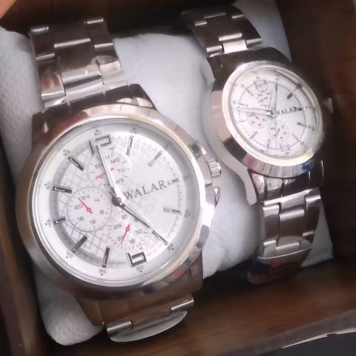 ساعت ست مردانه زنانه بند استیل صفحه سفید و مشکی