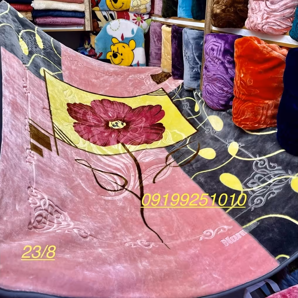 پتو نرمینه یک نفره  مدل نرمین گلبرجسته ضخیم ساکدار 