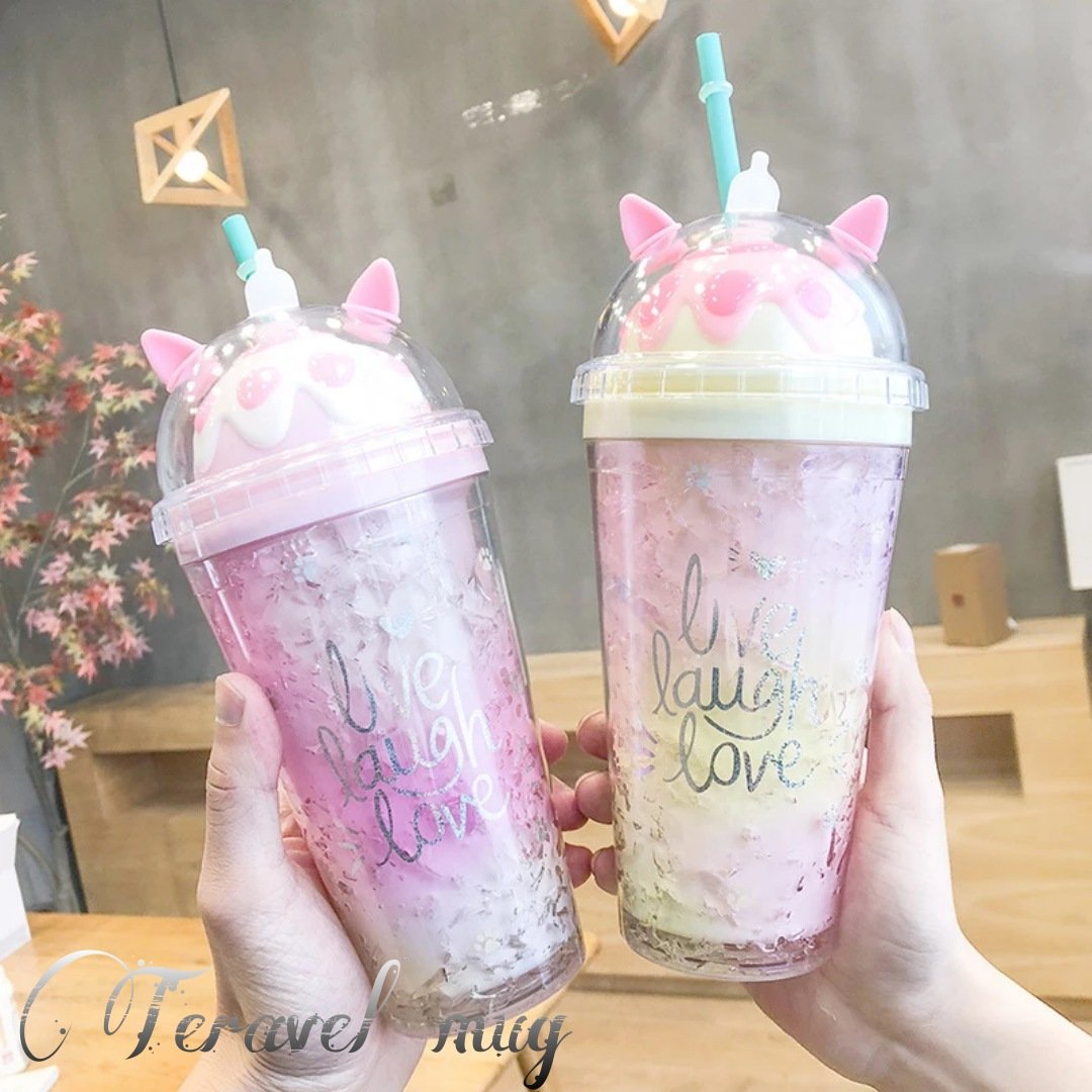 ماگ اسموتی فانتزی دوجداره طرح پنجه / ماگ نوشیدنی فانتزی دخترانه 