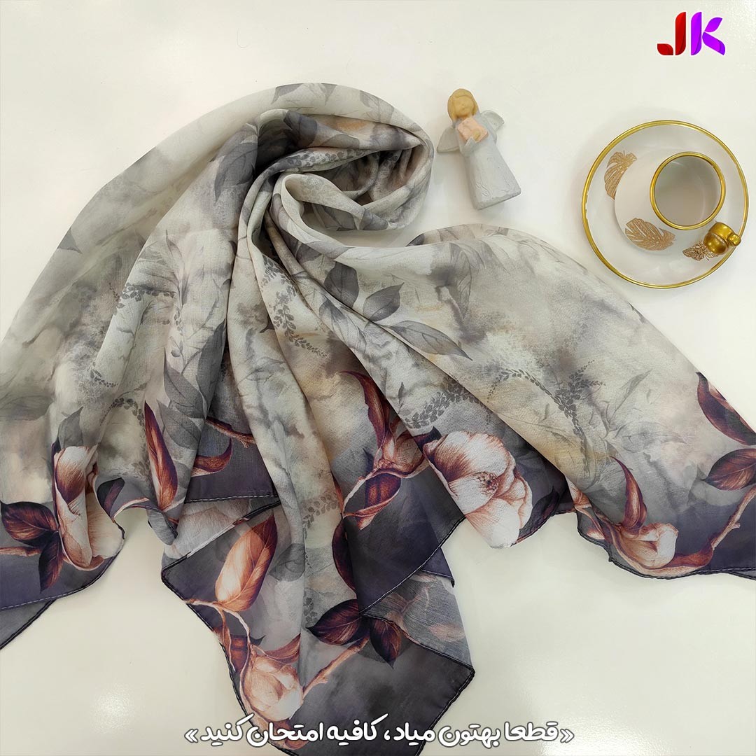روسری نخی گلبرگ طوسی قهوه ای ترند قواره 90 فروشگاه آنلاین روسری لند