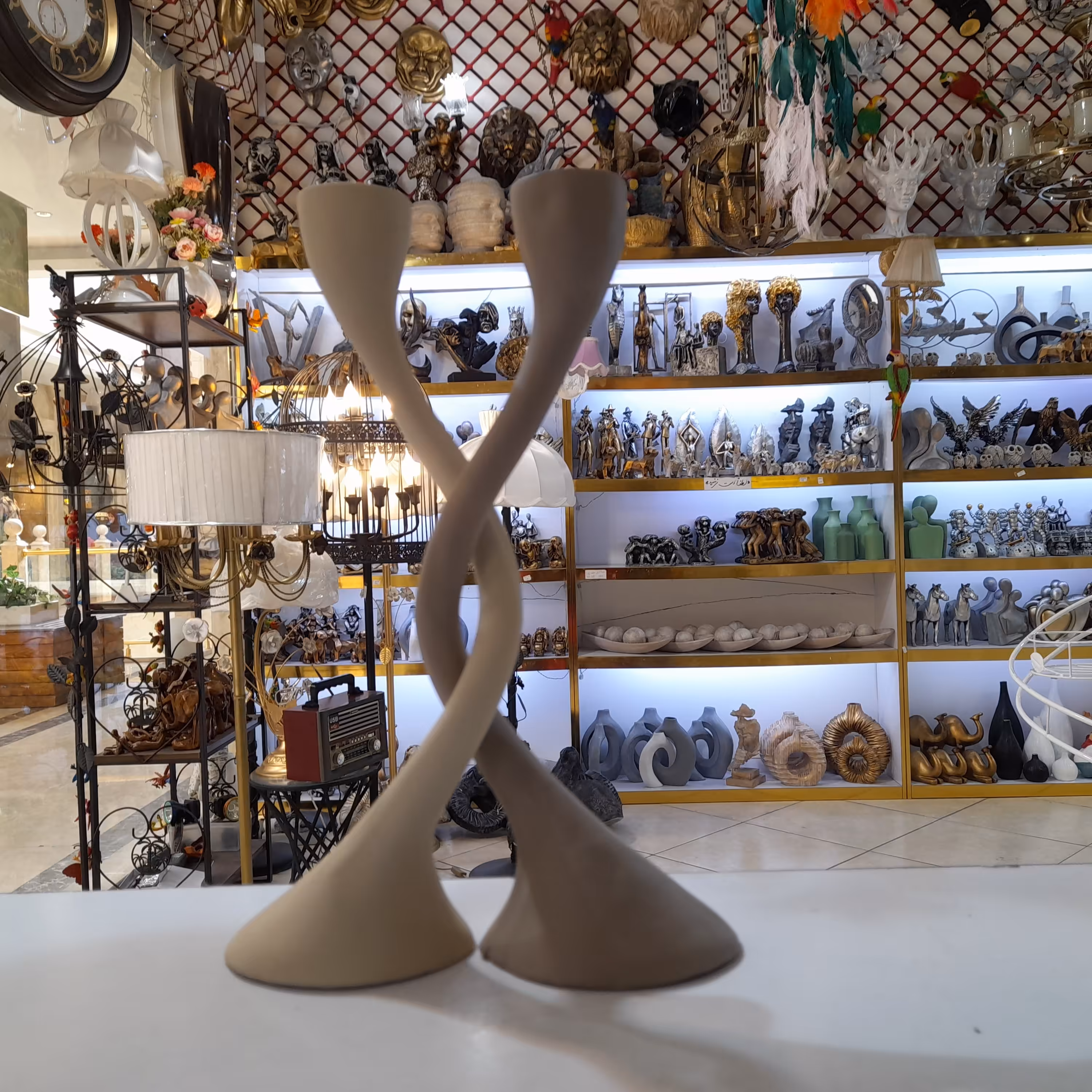 مجسمه طرح جاشمعی مدرن پلی استری ، جاشمعی دوتایی پلی استری کیفیت عالی ، جاشمعی طرح مدرن