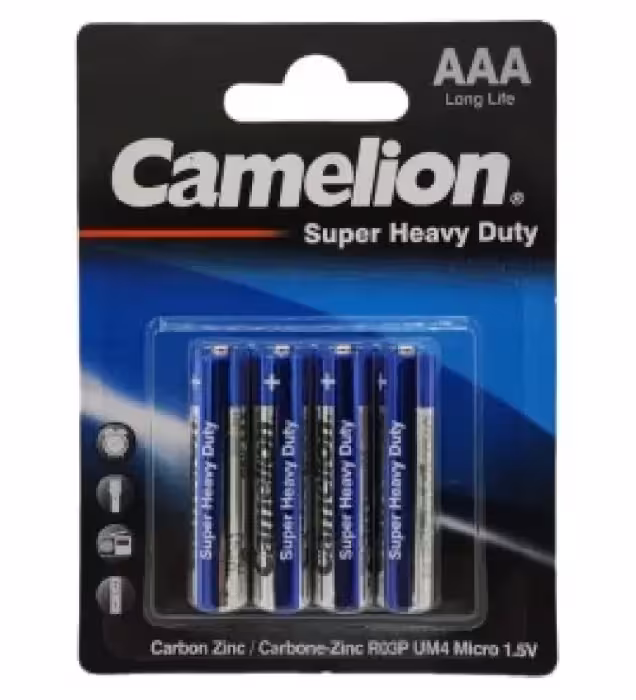 باتری نیم قلمی کملیون مدل Super Heavy Duty R03P-BP4B بسته 4 عددی