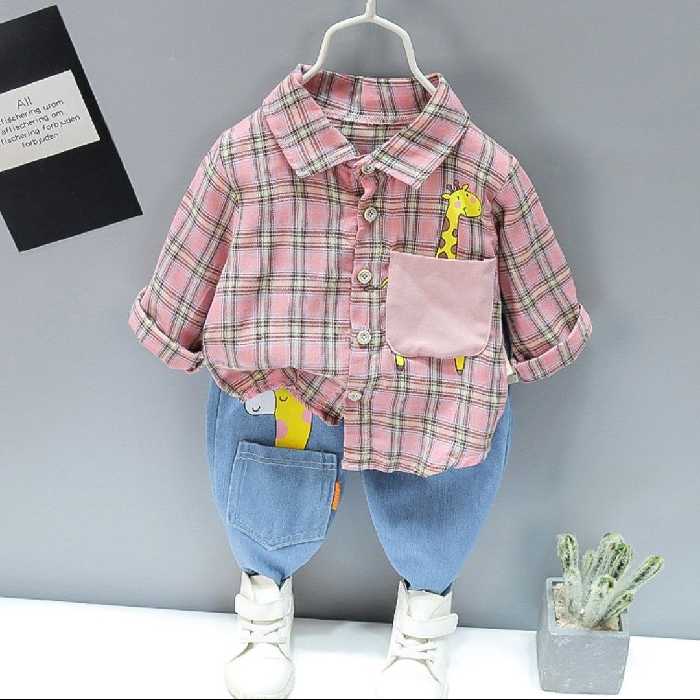 ست دوتیکه اسپرت پیراهن نخ درجه یک و شلوار جین کشی زرافه جیب دار