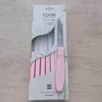 کارد میوه خوری رنگ صورتی بسته 6 عددی مارک cook کوک تیغه تیز و ساده دسته پلاستیک فشرده .چاقو  .قیمت مناسب طول 15سانت 