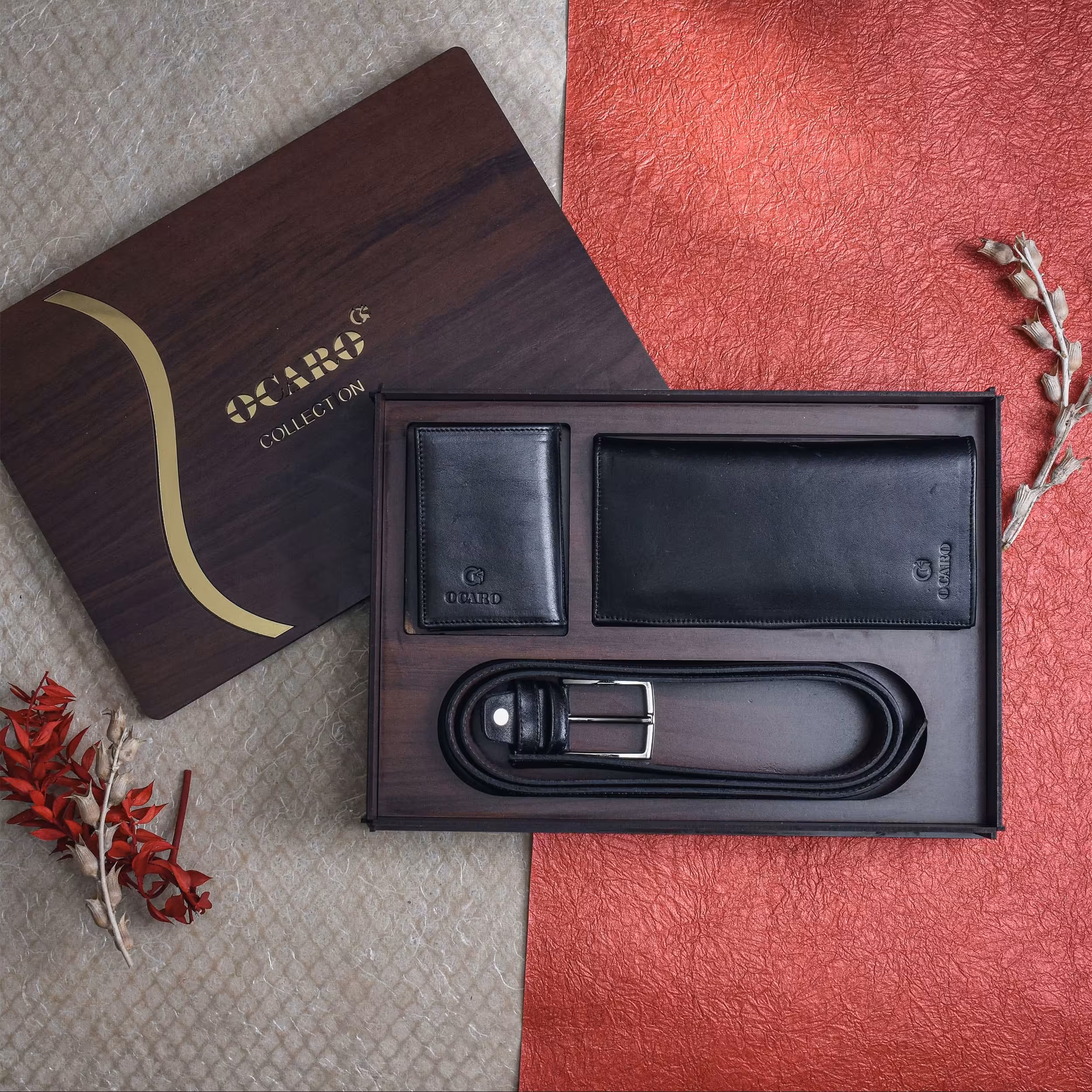 ست چرم طبیعی ماندگار (  جعبه چوبی چرم اصل)