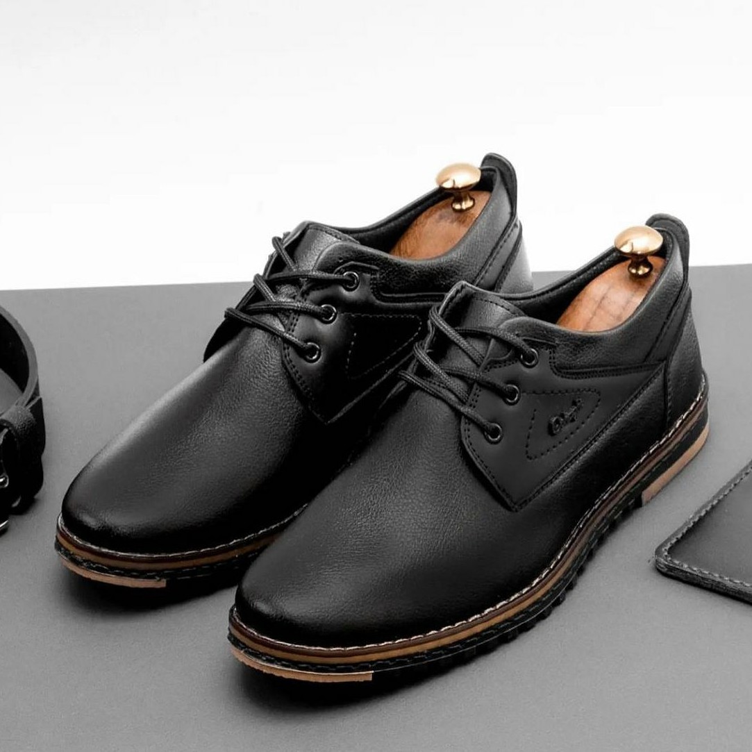 کفش چرم بندی دور دوخت مشکی مردانه