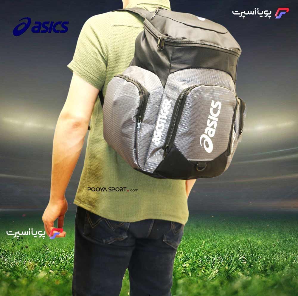 کوله پشتی ورزشی ضد آب جدید اسیکس asics سایز متوسط a12 طوسی