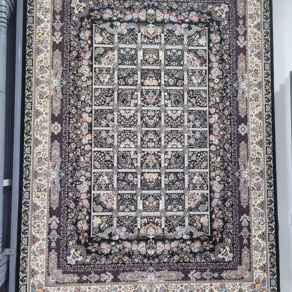 فرش پاتریس 1200شانه  طرح هفت افلاک سرمه ای قالیچه 4متری