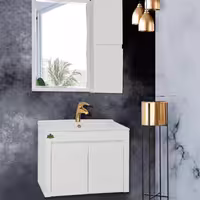 روشویی کابینتی لیزا سفید سایز 60 با سنگ فلت همراه آینه باکس