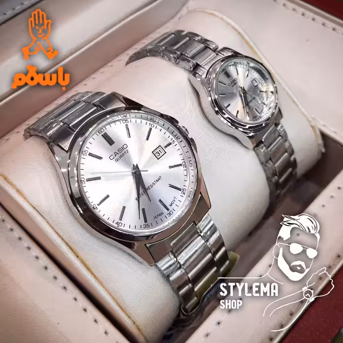 ست ساعت زنانه مردانه کاسیو تمام نقره ای