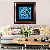 تابلو معرق مس پتینه فیروزه ای طرح کاشی شکسته متن ای دوست بیا تا غم فردا نخوریم