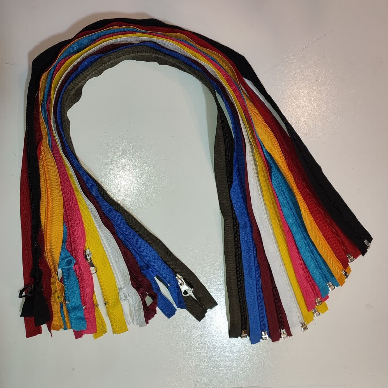 زیپ کاپشنی 70 سانت دندانه پلاستیکی ماشین زیپ فلزی قفل دار ده رنگ بسته ده عددی