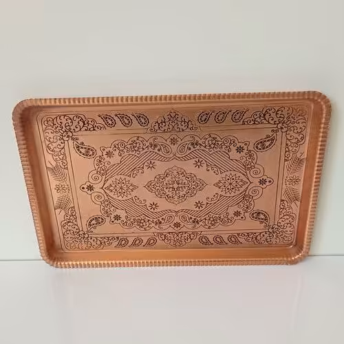 سینی طرحدار مستطیل چایخوری مسی  سایز 2