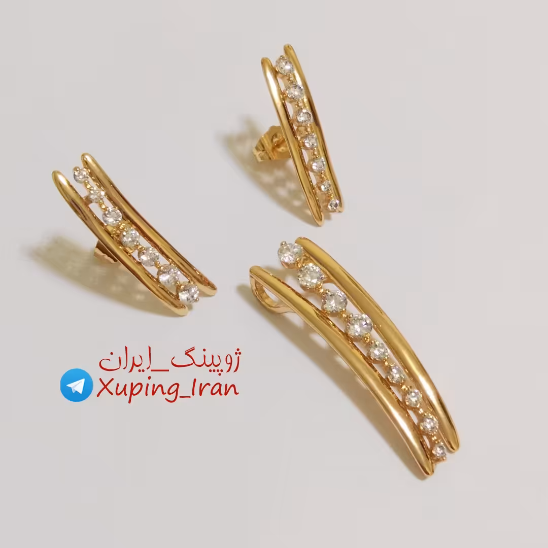 نیم ست ژوپینگ نگین دار شیک طلایی شامل گوشواره و پلاک نیمست Xuping
