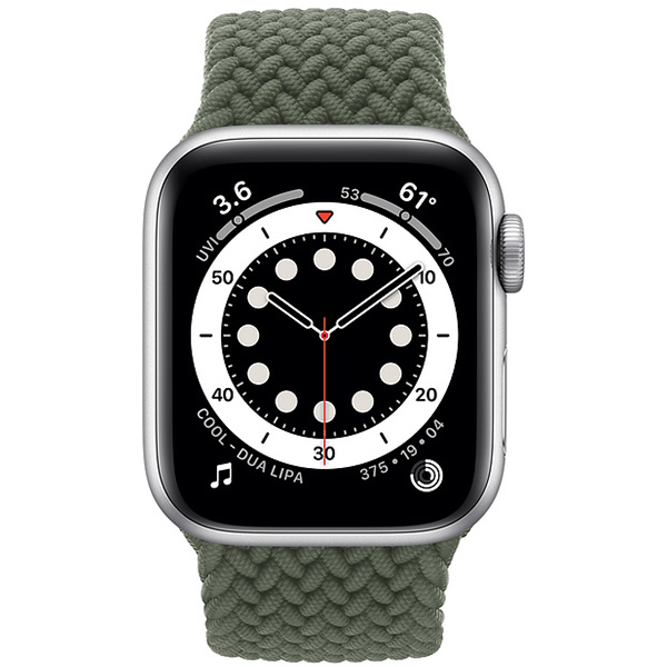 سری 6 آلومینیوم 44 میلیمتری مردانه قاب نقره ای با بند بافته سبز - Hiapple.ir