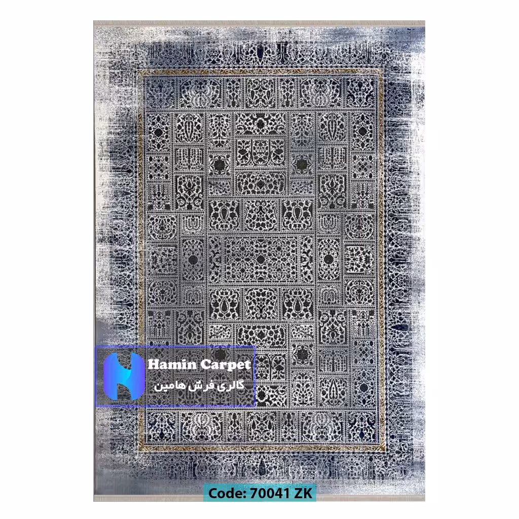 فرش 12 متری 700 شانه تراکم 2100 برجسته طرح وینتیج خشتی ذغالی کد SZ70041ZK