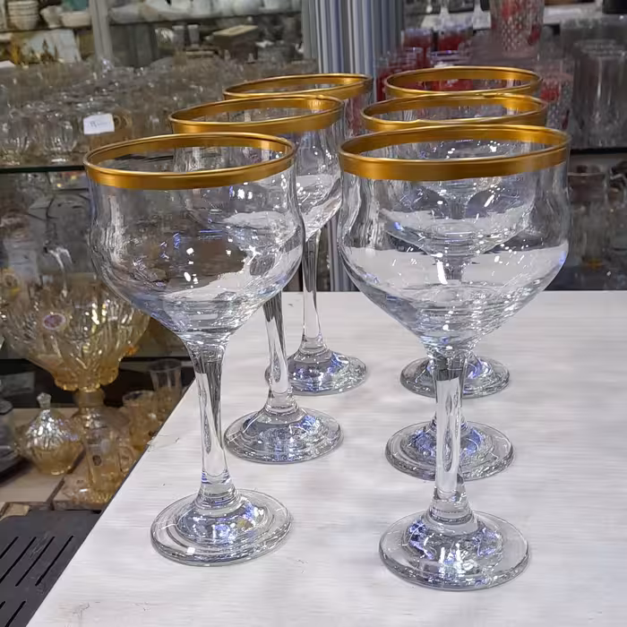 جام و بستنی خوری لب طلایی بلور شفاف ایرانی 5 تایی کاوه بسته بندی مجزا 