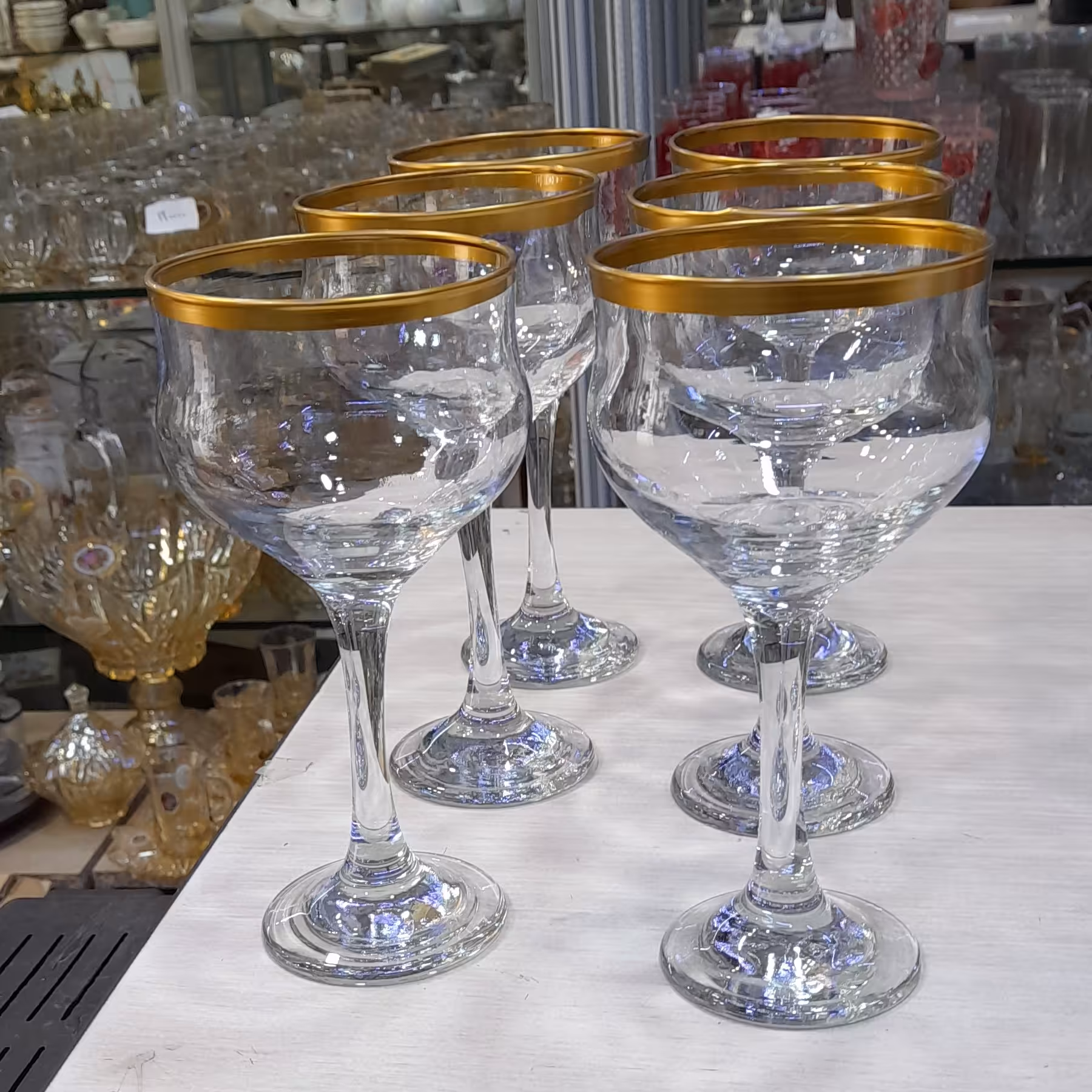 جام و بستنی خوری لب طلایی بلور شفاف ایرانی 5 تایی کاوه بسته بندی مجزا 