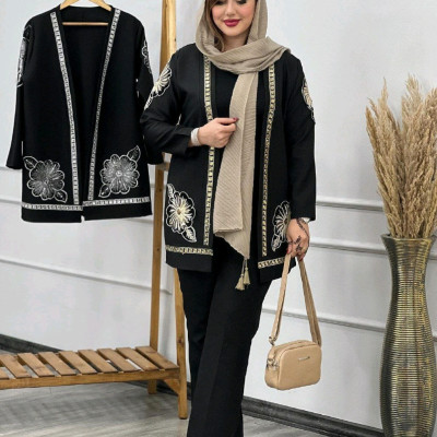 مانتو مجلسی کرپ مدل مانتو کتی مازاراتی خرجکار پولکدوزی مدل درافشان