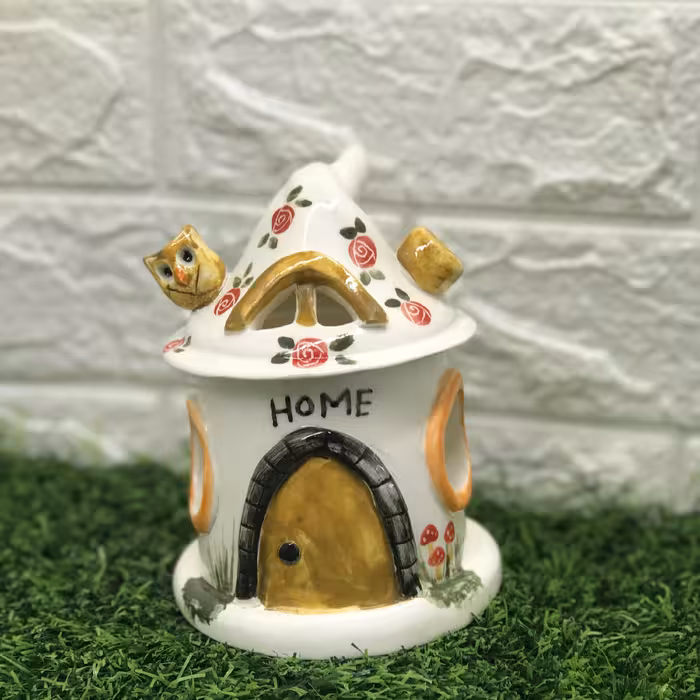 جاشمعی،جاعودی،اسانس سوز سرامیکی طرح کلبه پخت شده در کوره و قابل شستشو