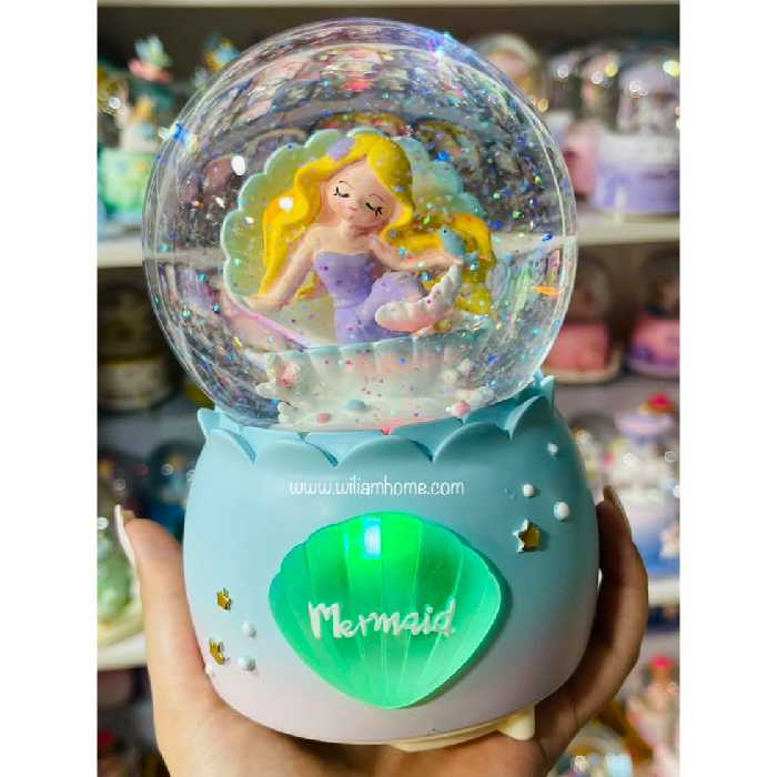 گوی موزیکال چرخشی پری دریایی با پمپاژ برف