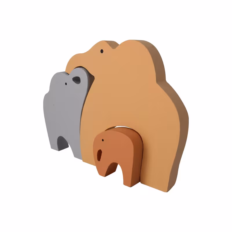 اسباب بازی چوبی طرح پازل فیل خانواده مدل MKT03-E