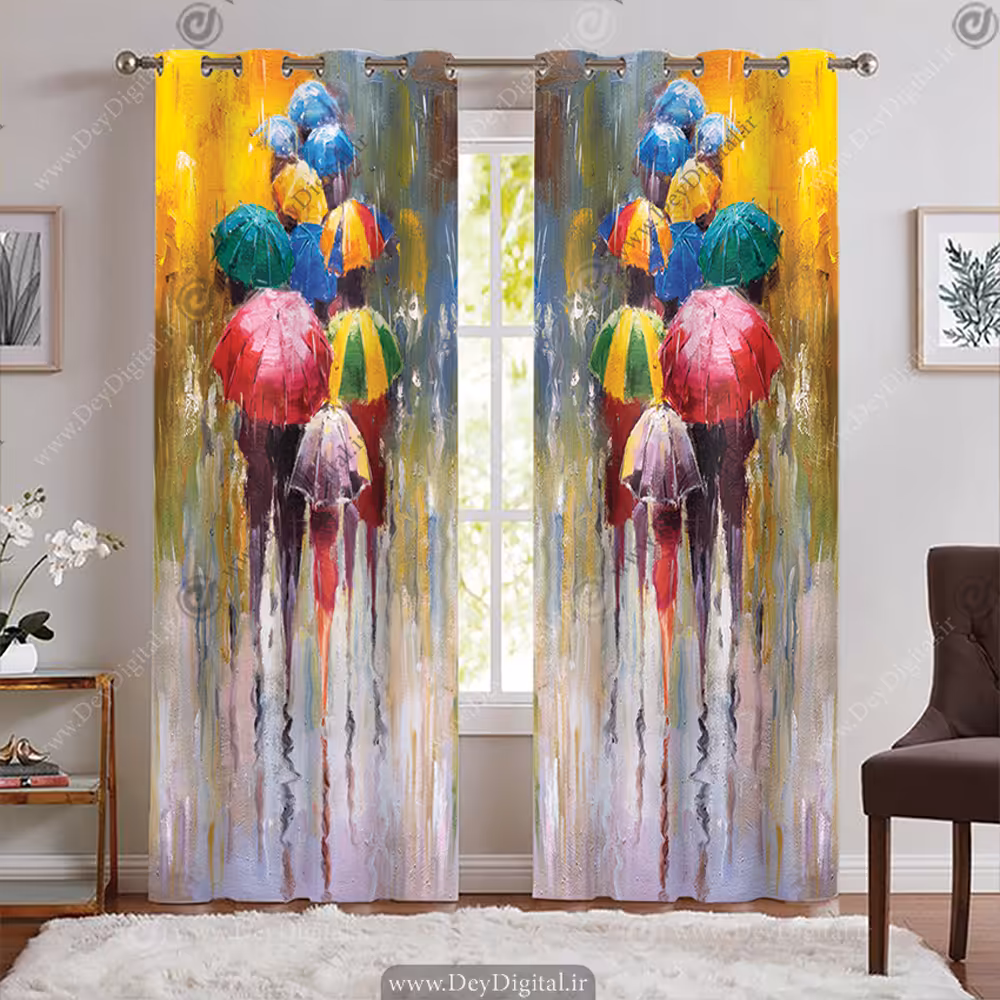پرده پانچی فانتزی طرح نقاشی از چترهای رنگی PK-7727