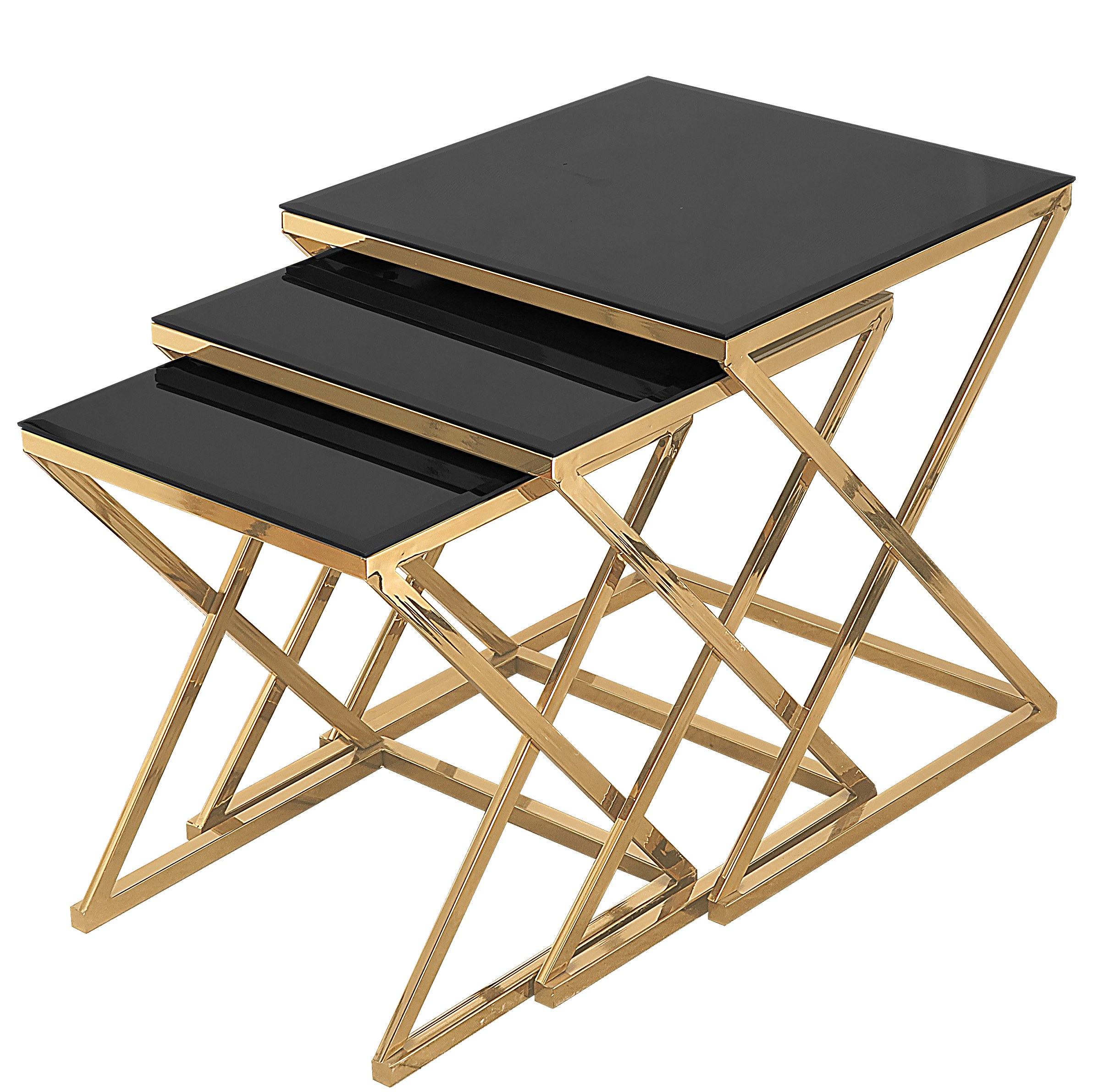 میز عسلی زد ایکس 3000 طلایی (فورتیک ) صفحه شیشه تراش  مشکی (سکوریت) مجموعه 3عددی