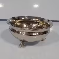 پیاله مسی سه پایه کروم (بستنی خوری تنقلات خوری مسی نقره ای) هنر زنجان