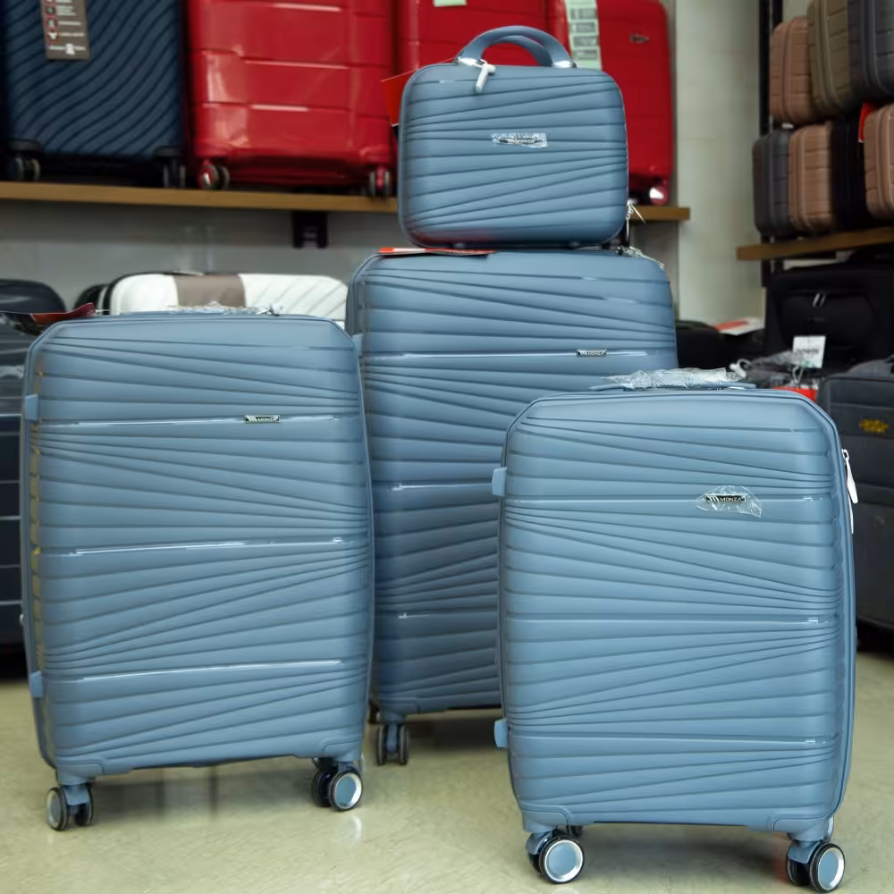 چمدان نشکن(100درصدPP) برند MONZA رنگ طوسی ست چهار تیکه خط دار