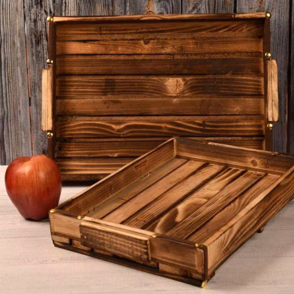 سینی 2تایی چوبی (سینی پذیرایی)ظرف پذیرایی چوبی ست سینی دوتایی