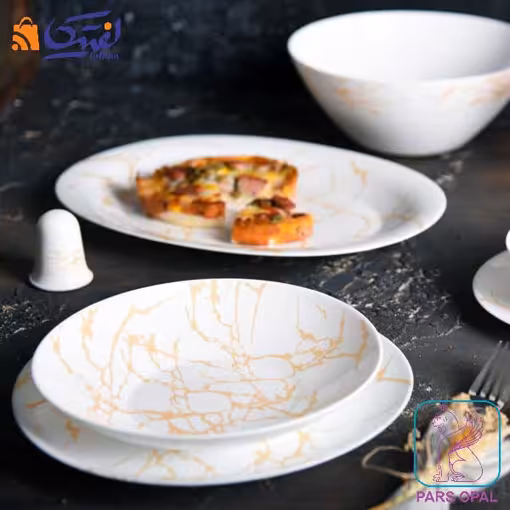 سرویس غذاخوری ماربل طلایی پارس اپال 6 نفره 28 پارچه کد 917