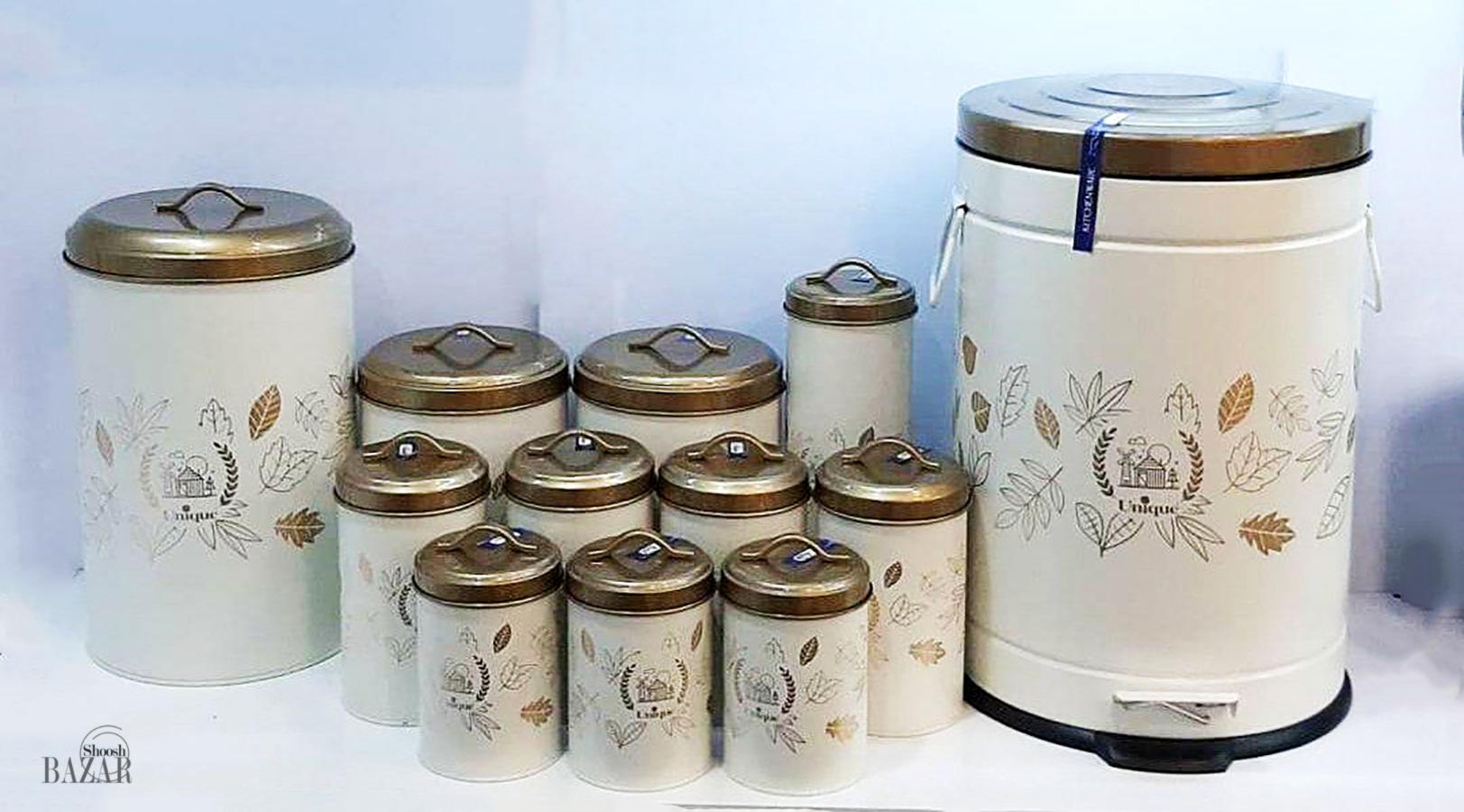 سرویس پاسماوری 12 پارچه فانتزی درب طلایی طرح پاییز یونیک کد UN-8035