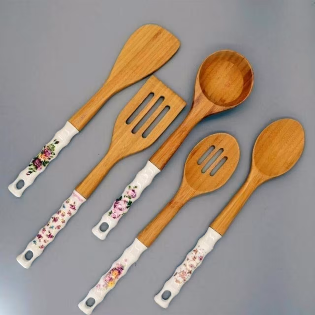 کفگیر ملاقه بامبو دسته سرامیکی 100 % ترکیه