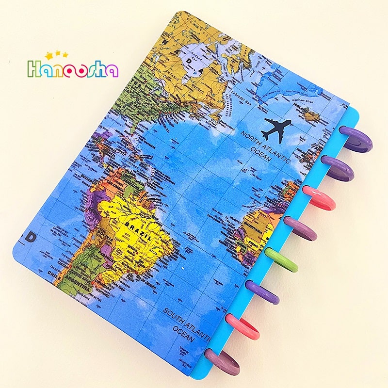 دفتر دکمه ای 100 برگ جلد سخت سویل طرح سفر در جهان | TRAVEL