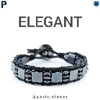 دستبند اسپرت الگانت با سنگ هماتیت(حدید)  اصل معدنی و چرم طبیعی