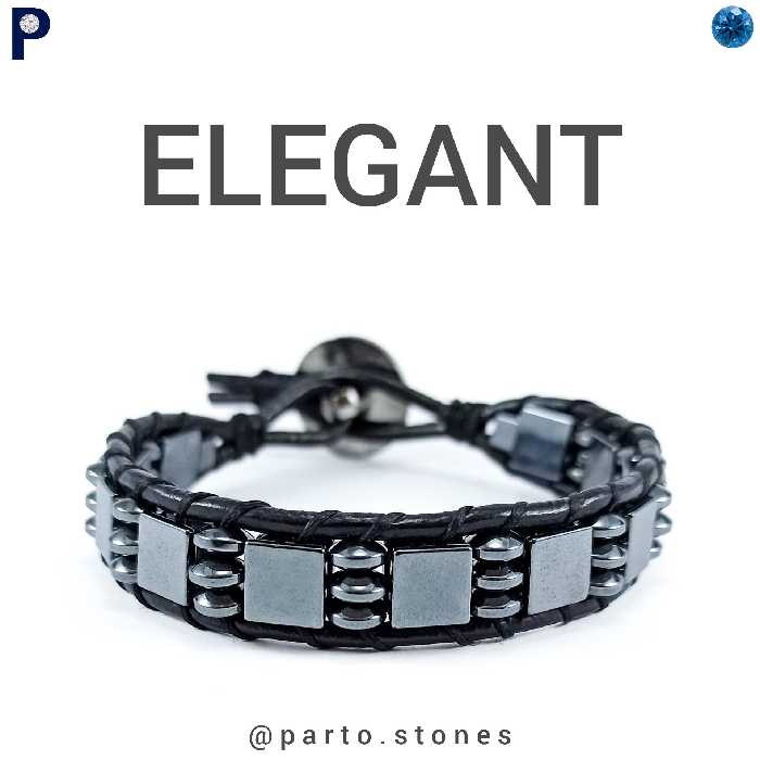 دستبند اسپرت الگانت با سنگ هماتیت(حدید)  اصل معدنی و چرم طبیعی