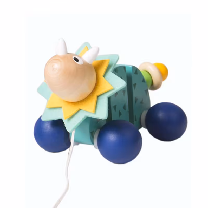 اسباب بازی چوبی دایناسور سبز فیروزه ای چرخ دار کد P/BZ-29-J/E