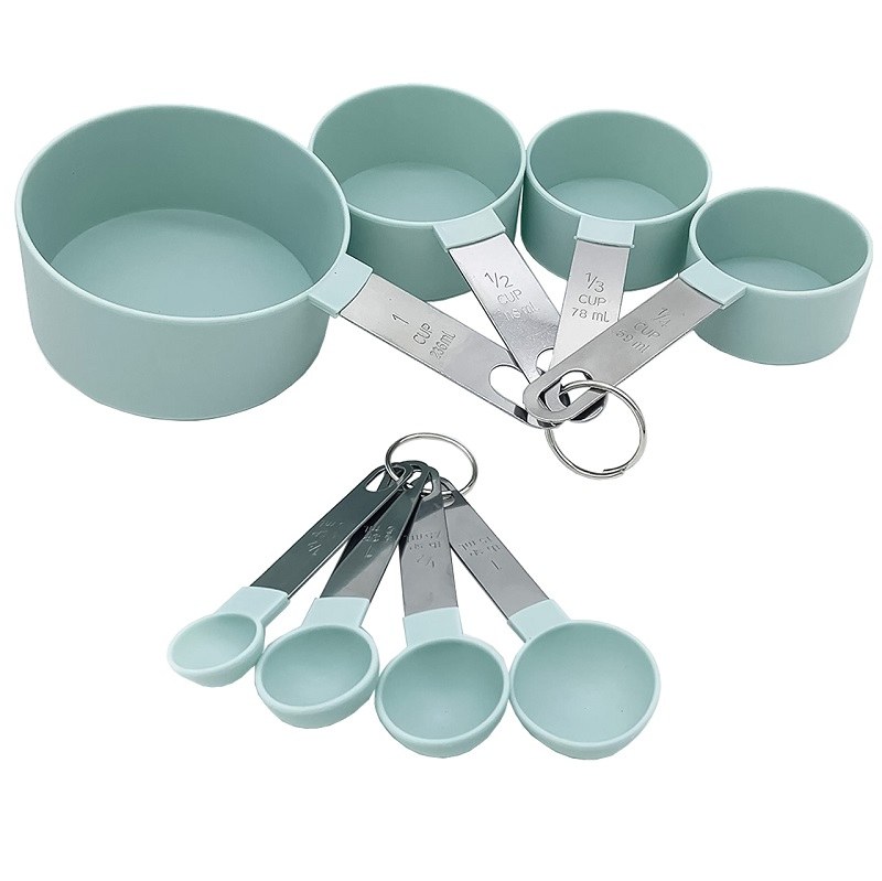 ست پیمانه اندازه گیری سیلیکونی دسته استیل مجموعه 8 عددی