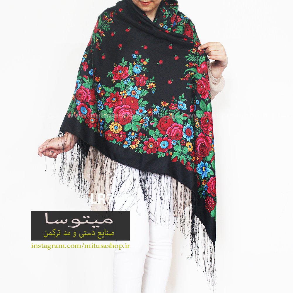 روسری ترکمن نخ ابریشم طرح تاتار ریشه ابریشمی