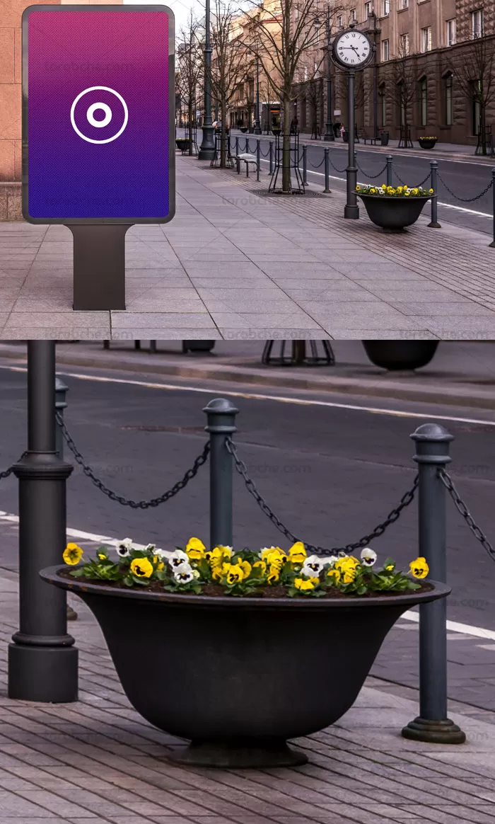 طرح لایه باز موکاپ بیلبورد تبلیغاتی ایستاده - گرافیک با طعم تربچه