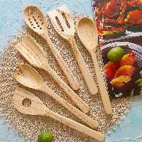سرویس قاشق چوبی دستساز بارلی ویژه جهیزیه عروس 6 تکه چوب ون 25 سانتی کد bar0059